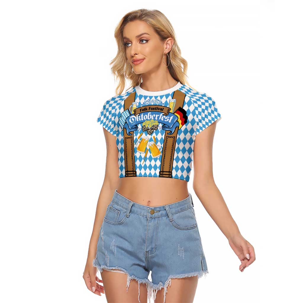 Oktoberfest Raglan Cropped T Shirt Beer Festival Spirit Lederhosen Costume Style - Wonder Print Shop