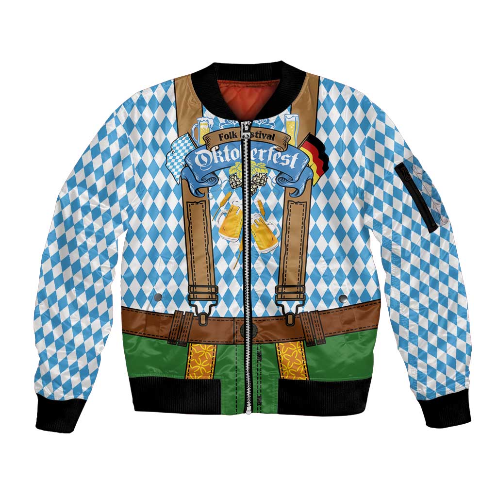 Oktoberfest Sleeve Zip Bomber Jacket Beer Festival Spirit Lederhosen Costume Style - Wonder Print Shop