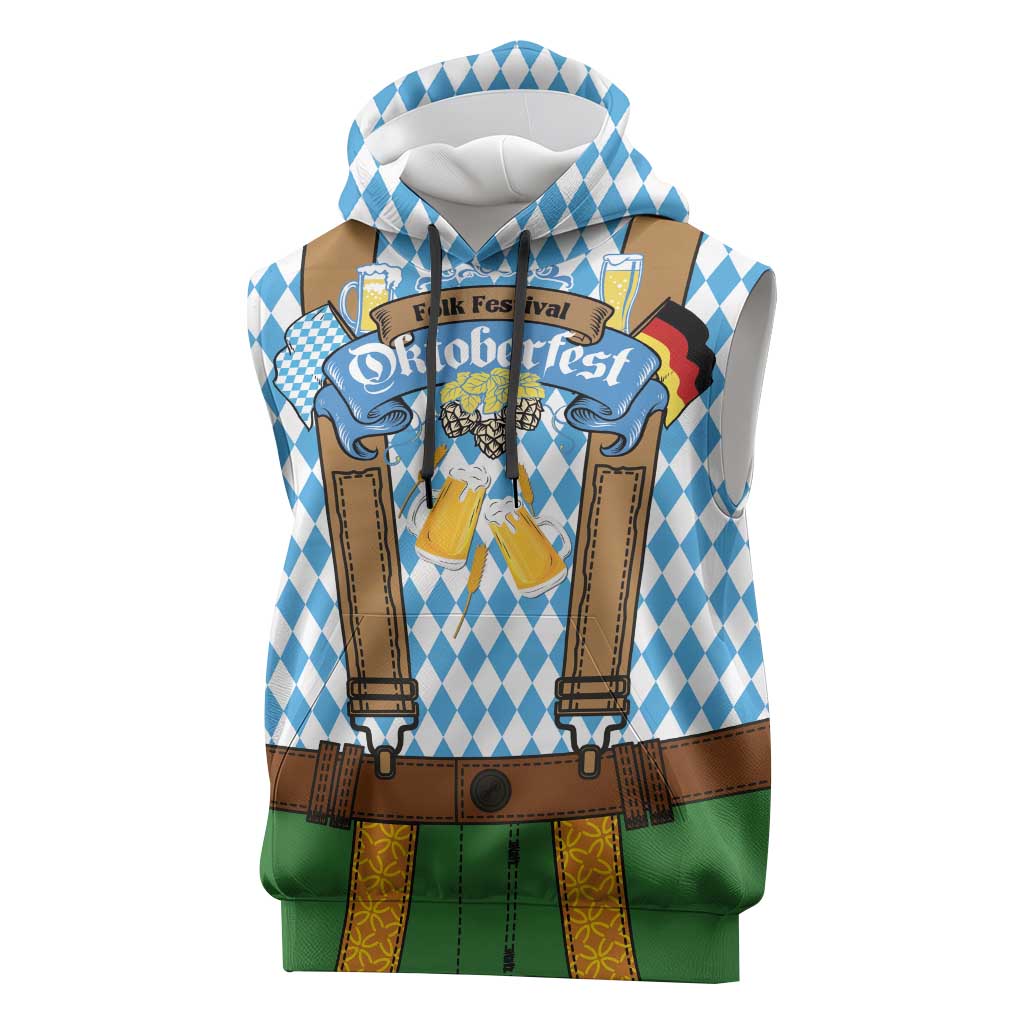 Oktoberfest Sleeveless Hoodie Beer Festival Spirit Lederhosen Costume Style - Wonder Print Shop