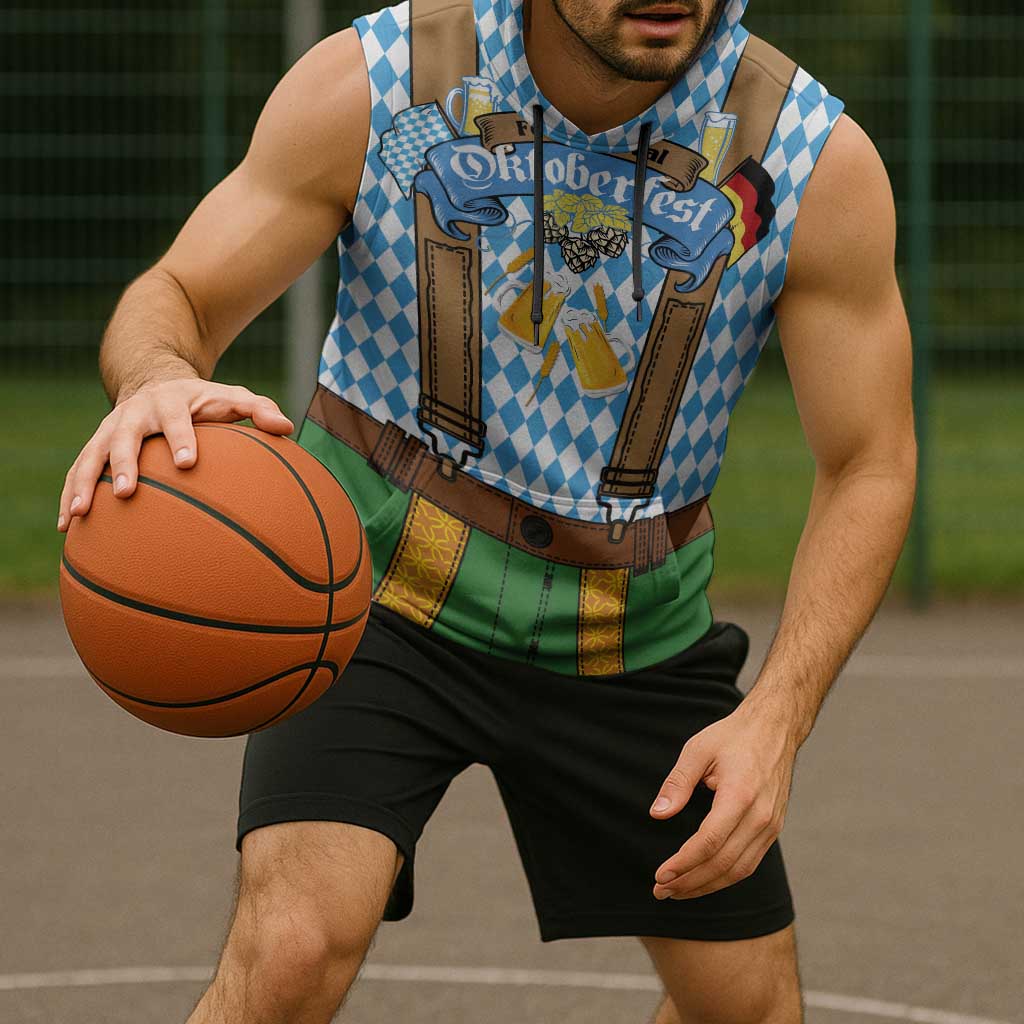 Oktoberfest Sleeveless Hoodie Beer Festival Spirit Lederhosen Costume Style - Wonder Print Shop