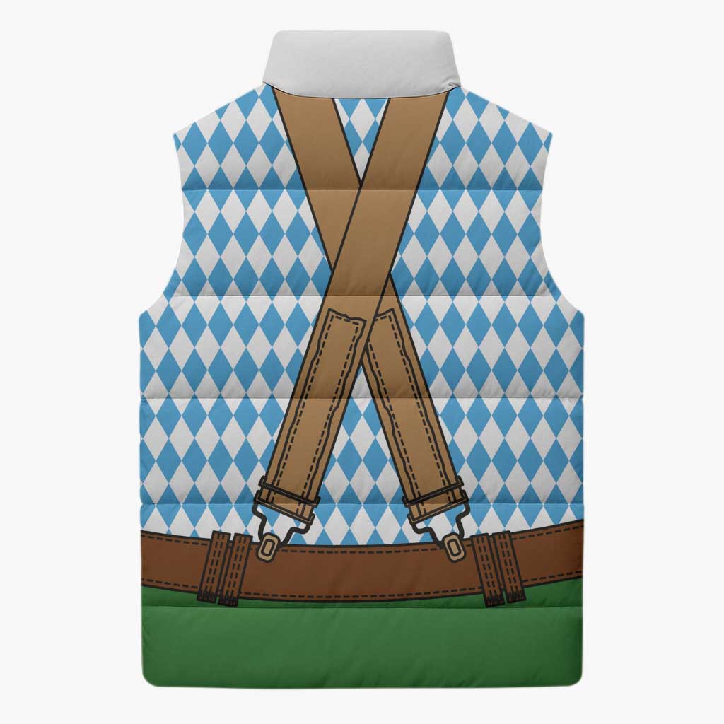 Oktoberfest Sleeveless Puffer Jacket Beer Festival Spirit Lederhosen Costume Style - Wonder Print Shop