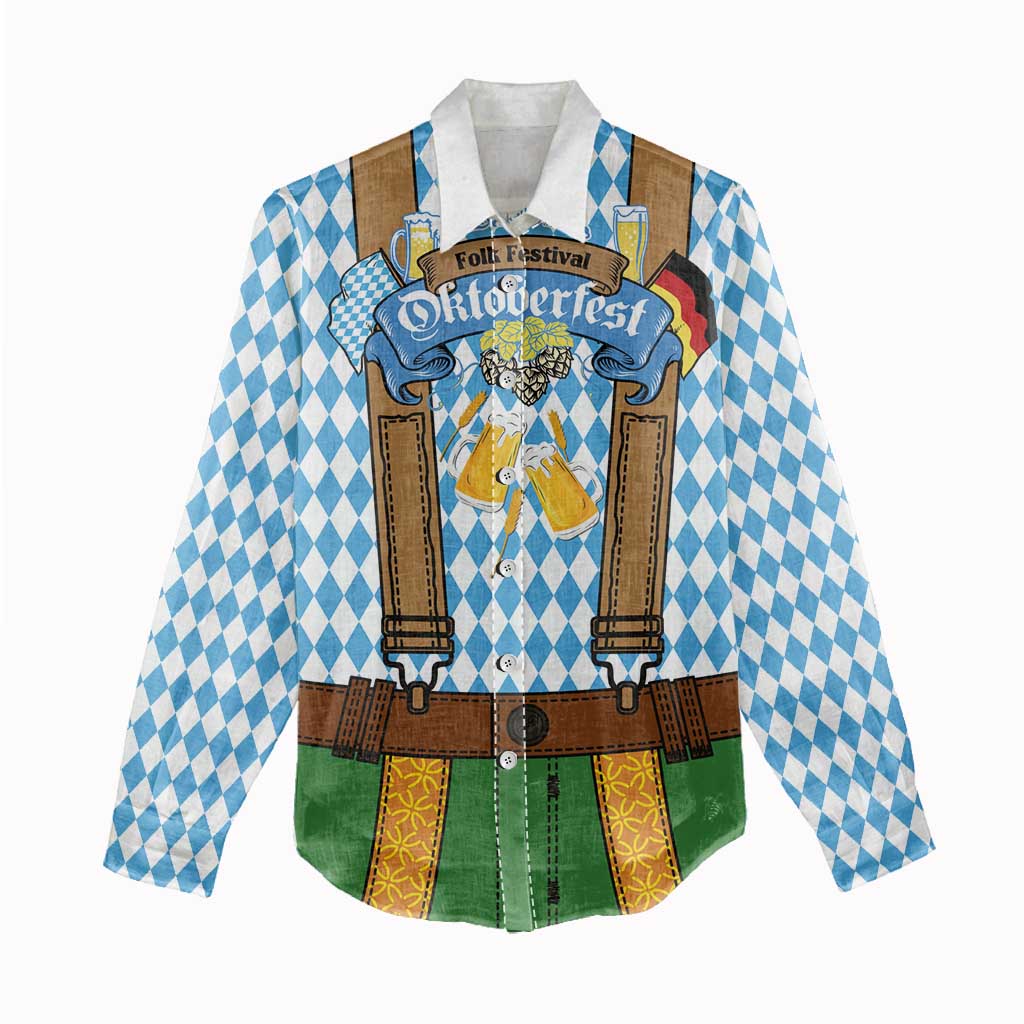 Oktoberfest Women Casual Shirt Beer Festival Spirit Lederhosen Costume Style - Wonder Print Shop