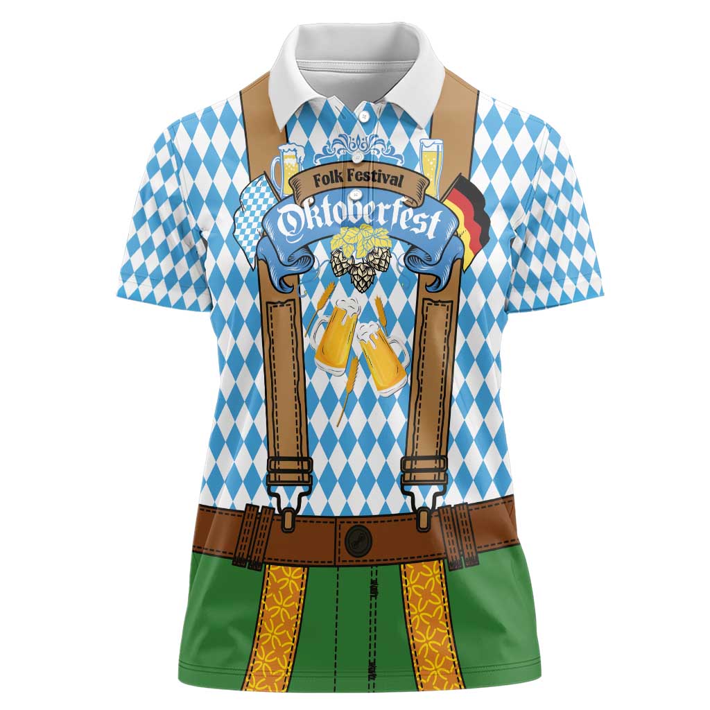 Oktoberfest Women Polo Shirt Beer Festival Spirit Lederhosen Costume Style - Wonder Print Shop