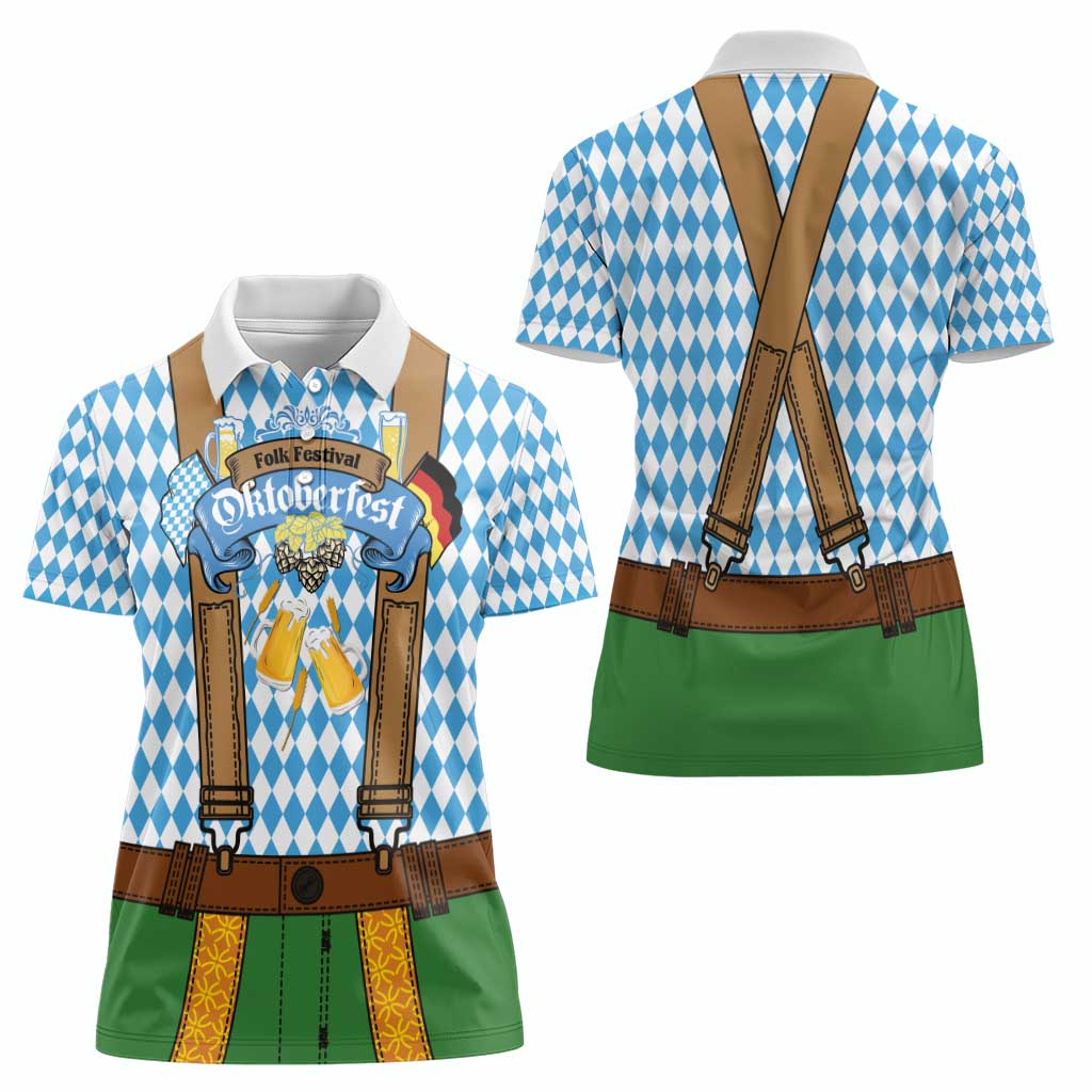 Oktoberfest Women Polo Shirt Beer Festival Spirit Lederhosen Costume Style - Wonder Print Shop