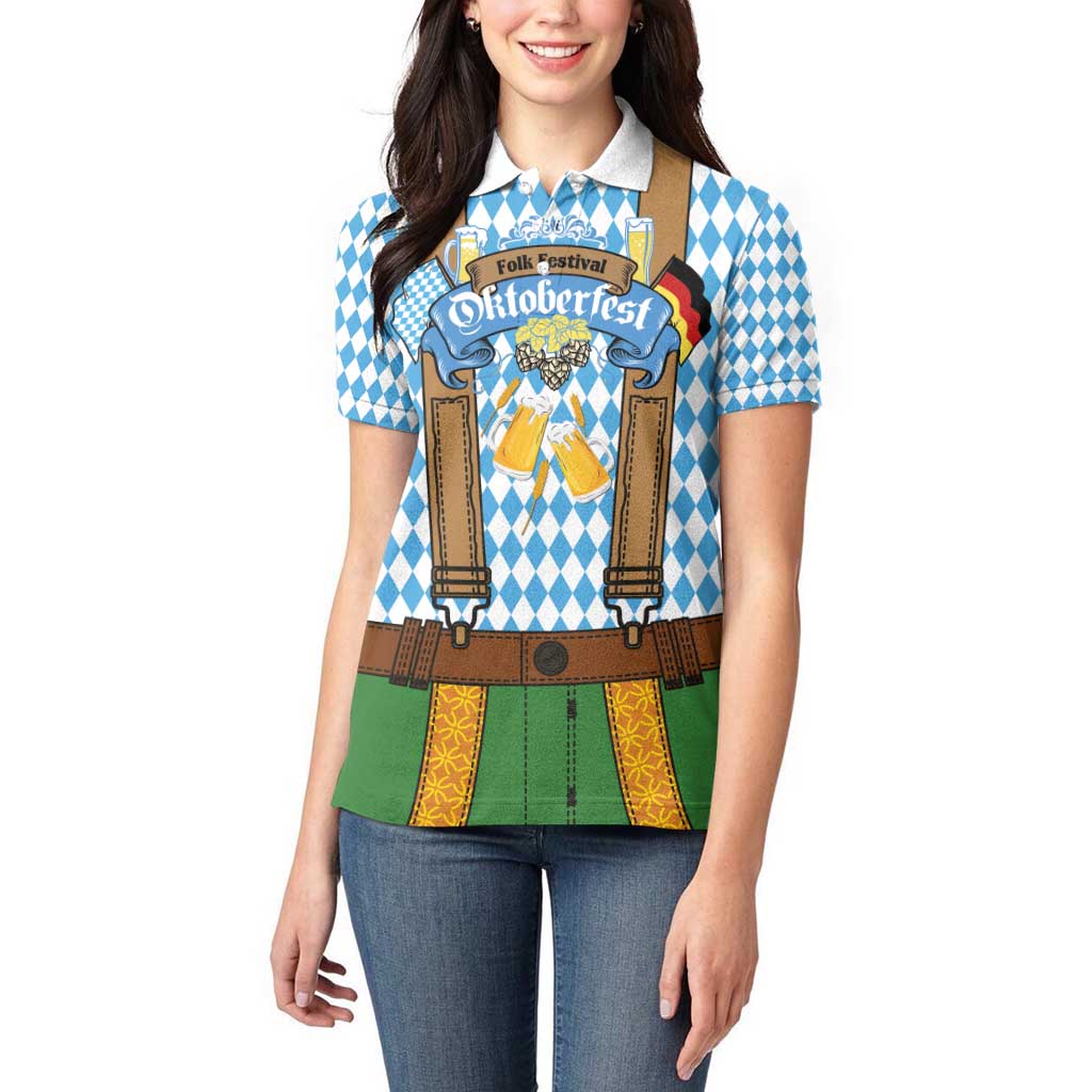 Oktoberfest Women Polo Shirt Beer Festival Spirit Lederhosen Costume Style - Wonder Print Shop