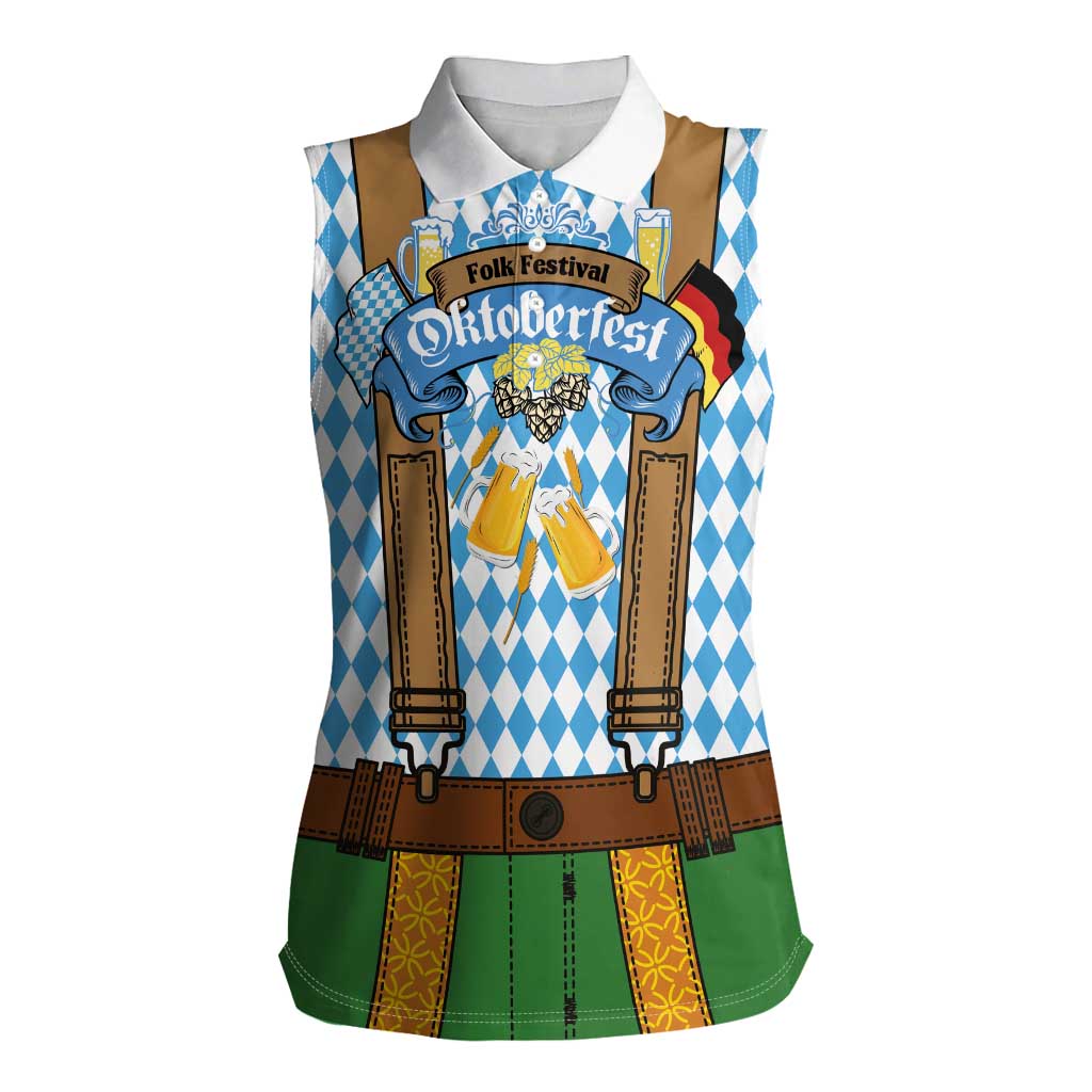 Oktoberfest Women Sleeveless Polo Shirt Beer Festival Spirit Lederhosen Costume Style - Wonder Print Shop