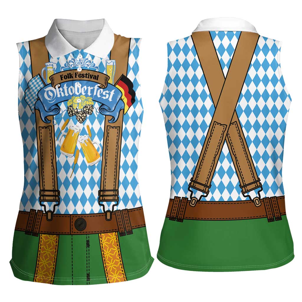 Oktoberfest Women Sleeveless Polo Shirt Beer Festival Spirit Lederhosen Costume Style - Wonder Print Shop