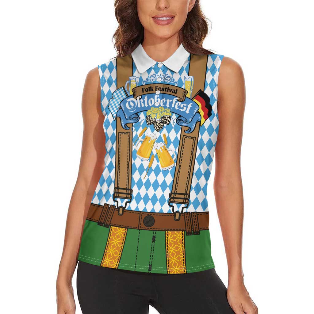 Oktoberfest Women Sleeveless Polo Shirt Beer Festival Spirit Lederhosen Costume Style - Wonder Print Shop