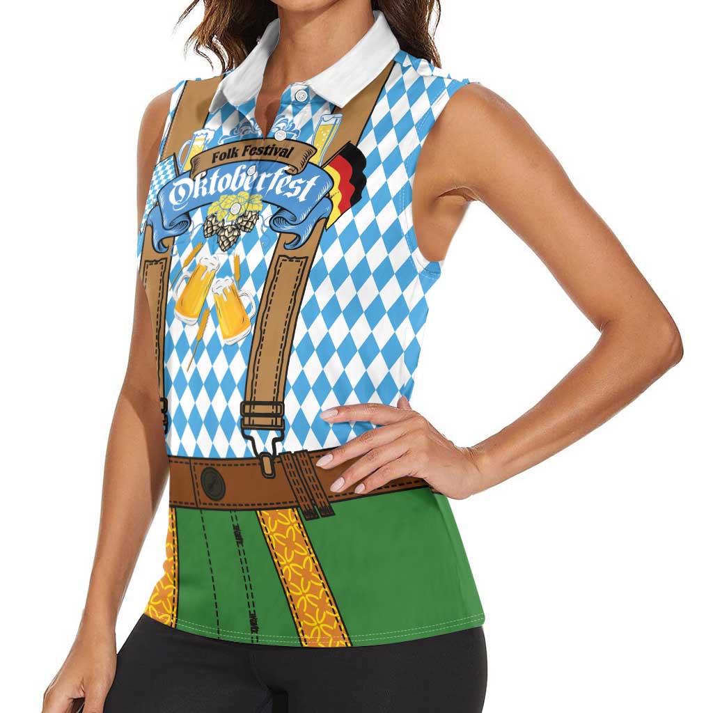 Oktoberfest Women Sleeveless Polo Shirt Beer Festival Spirit Lederhosen Costume Style - Wonder Print Shop
