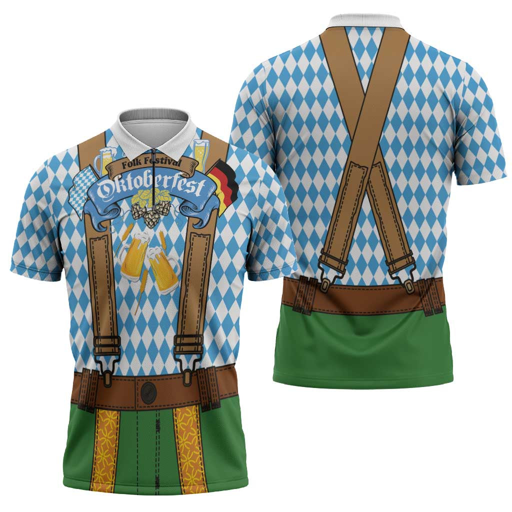 Oktoberfest Zipper Polo Shirt Beer Festival Spirit Lederhosen Costume Style - Wonder Print Shop