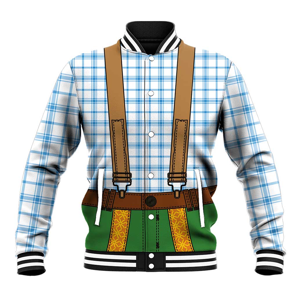 Bavarian Lederhosen Costume Style Baseball Jacket Blue Caro Pattern - Wonder Print Shop