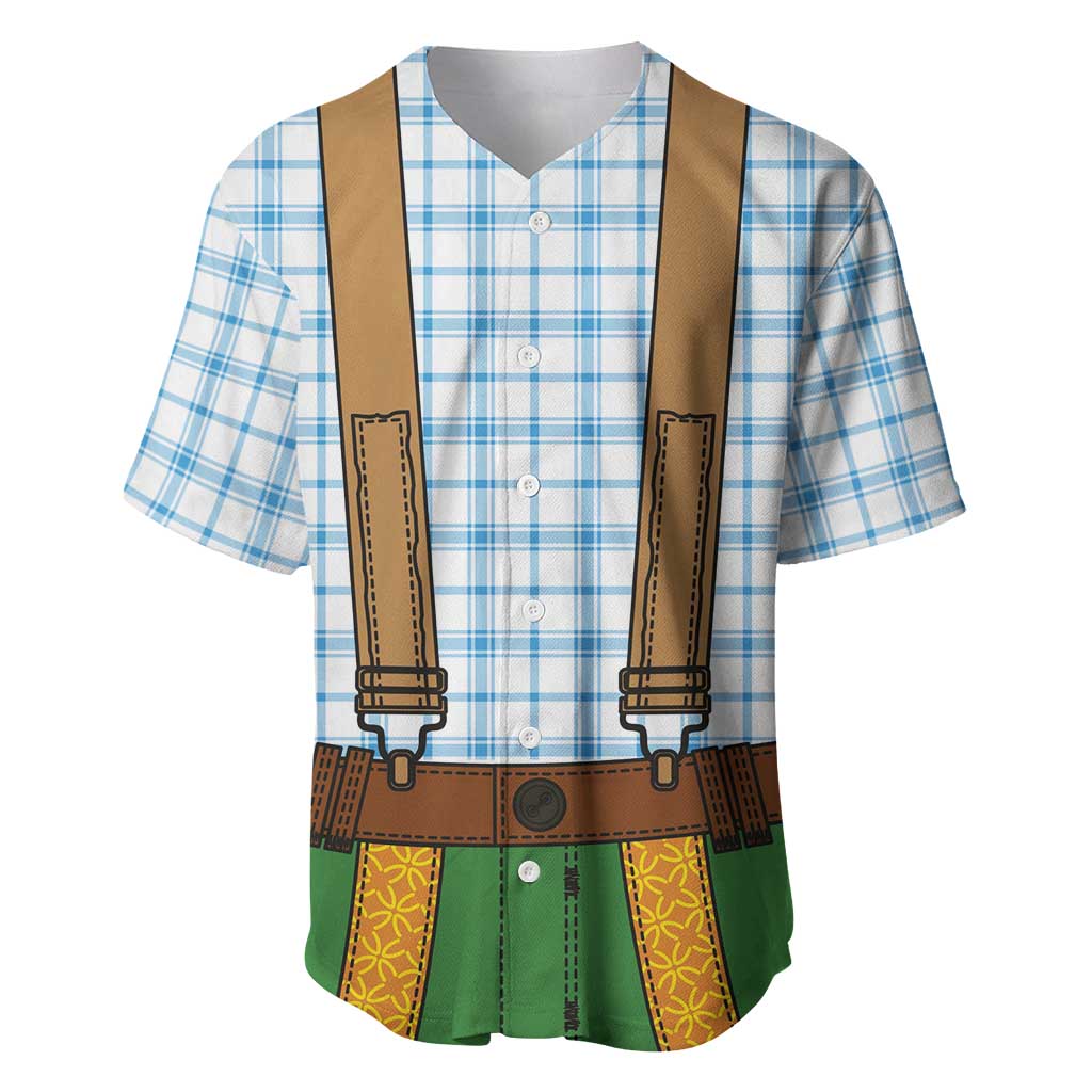 Bavarian Lederhosen Costume Style Baseball Jersey Blue Caro Pattern - Wonder Print Shop