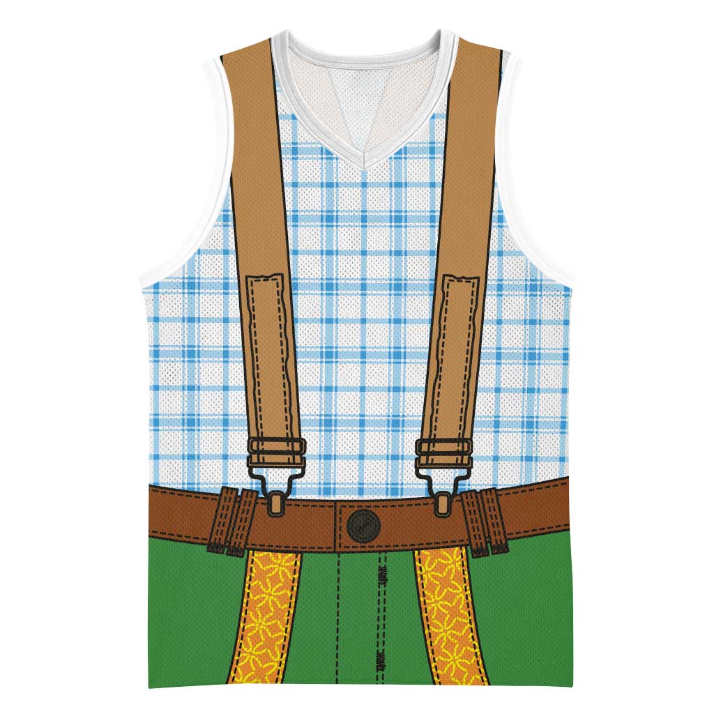 Bavarian Lederhosen Costume Style Basketball Jersey Blue Caro Pattern - Wonder Print Shop