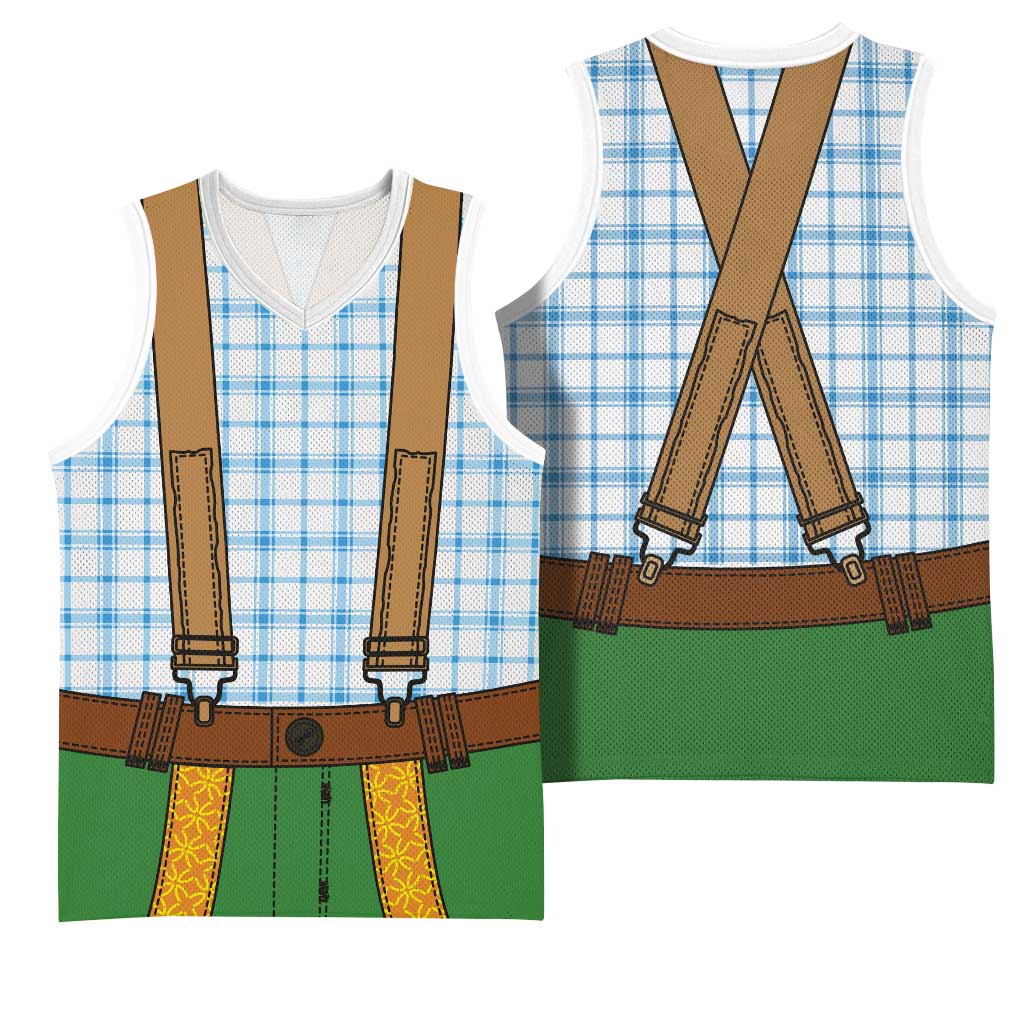 Bavarian Lederhosen Costume Style Basketball Jersey Blue Caro Pattern - Wonder Print Shop