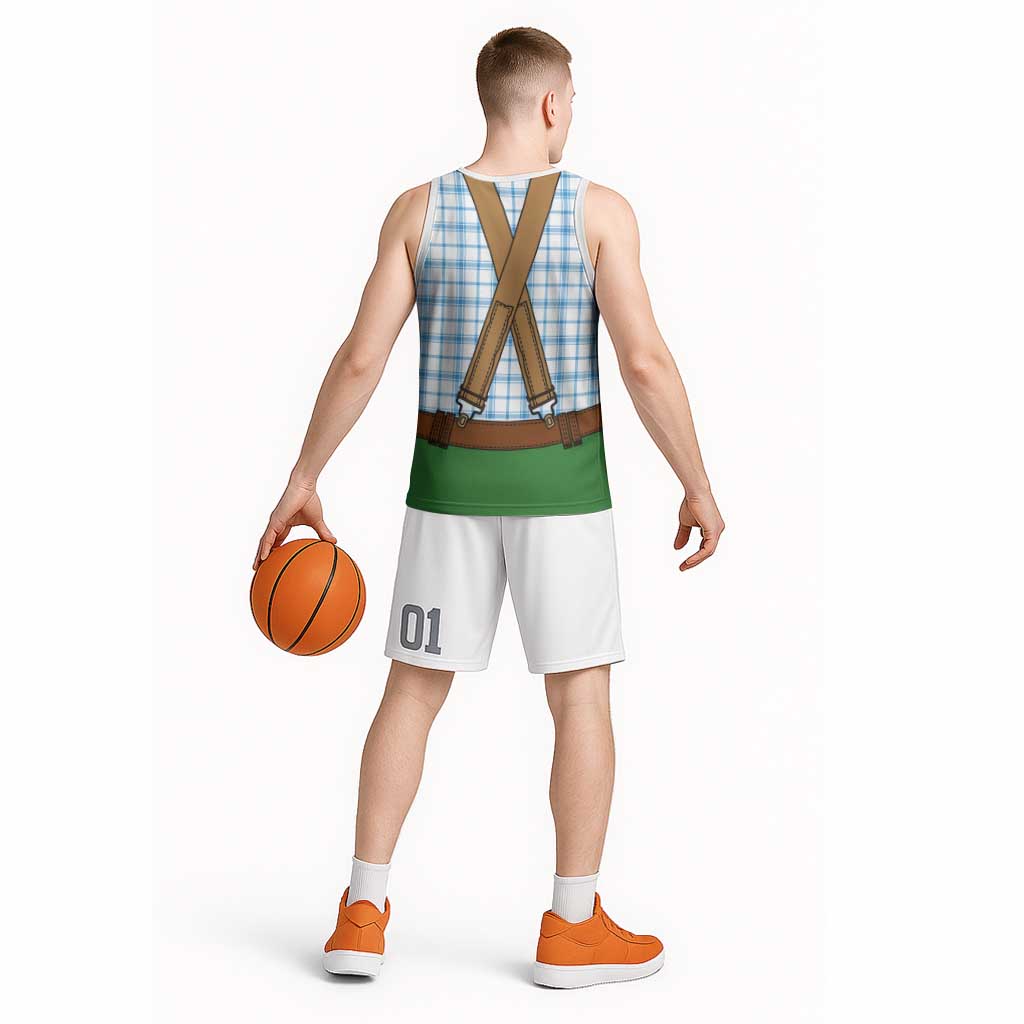 Bavarian Lederhosen Costume Style Basketball Jersey Blue Caro Pattern - Wonder Print Shop