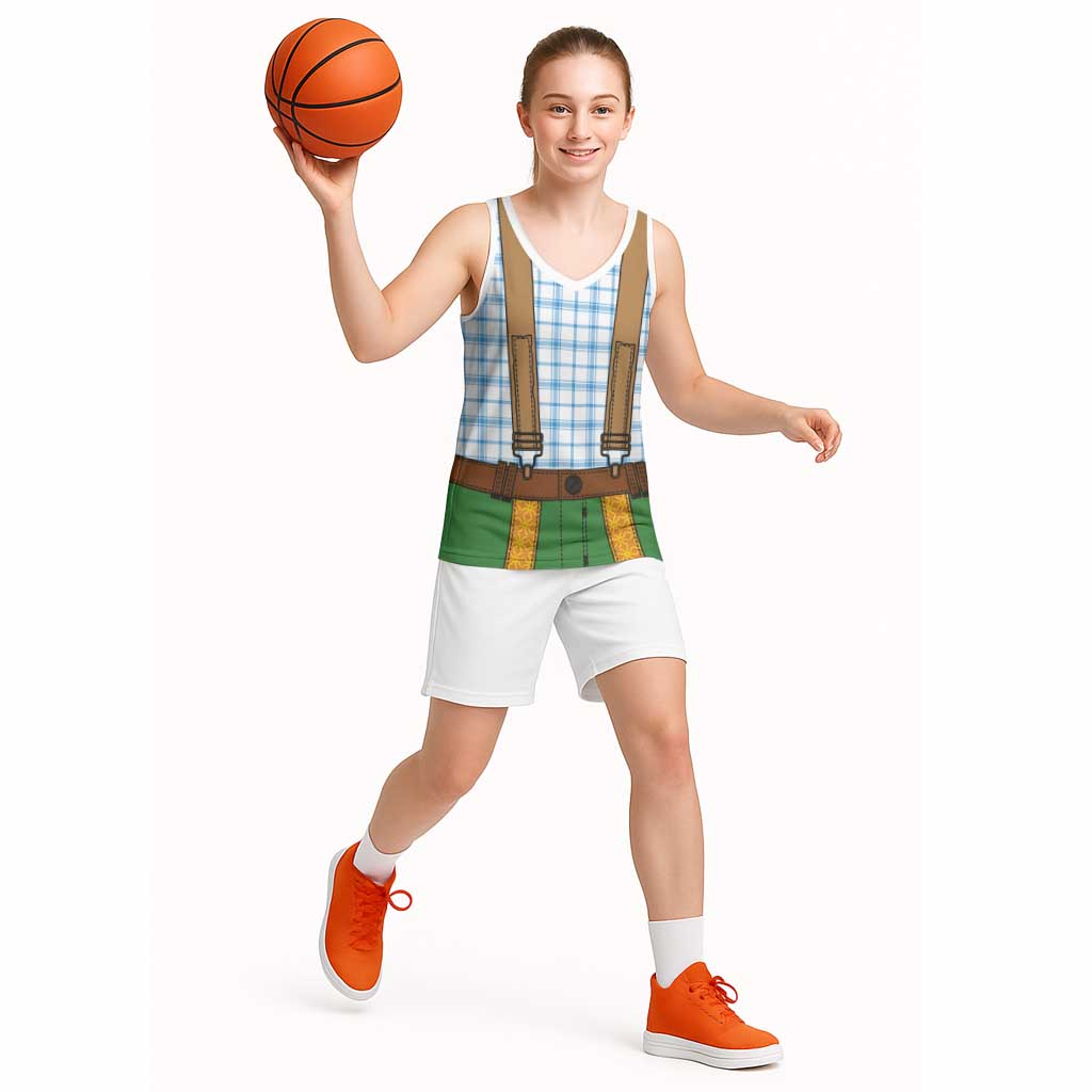 Bavarian Lederhosen Costume Style Basketball Jersey Blue Caro Pattern - Wonder Print Shop