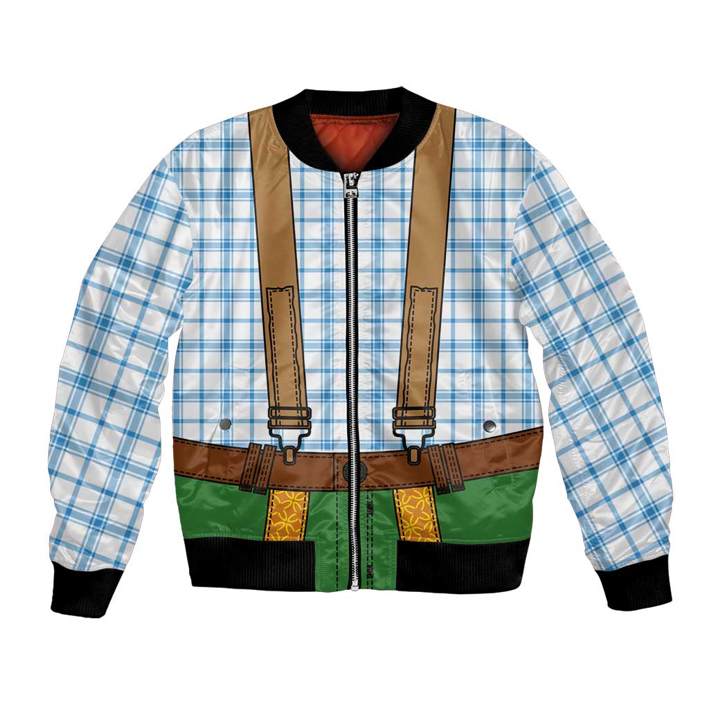 Bavarian Lederhosen Costume Style Bomber Jacket Blue Caro Pattern - Wonder Print Shop