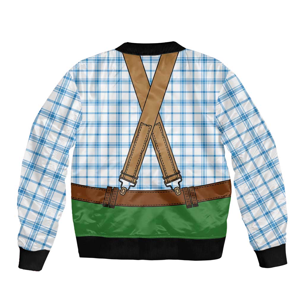 Bavarian Lederhosen Costume Style Bomber Jacket Blue Caro Pattern - Wonder Print Shop