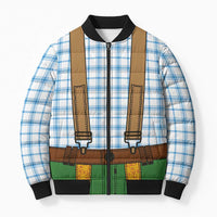 Bavarian Lederhosen Costume Style Bomber Puffer Jacket Blue Caro Pattern - Wonder Print Shop