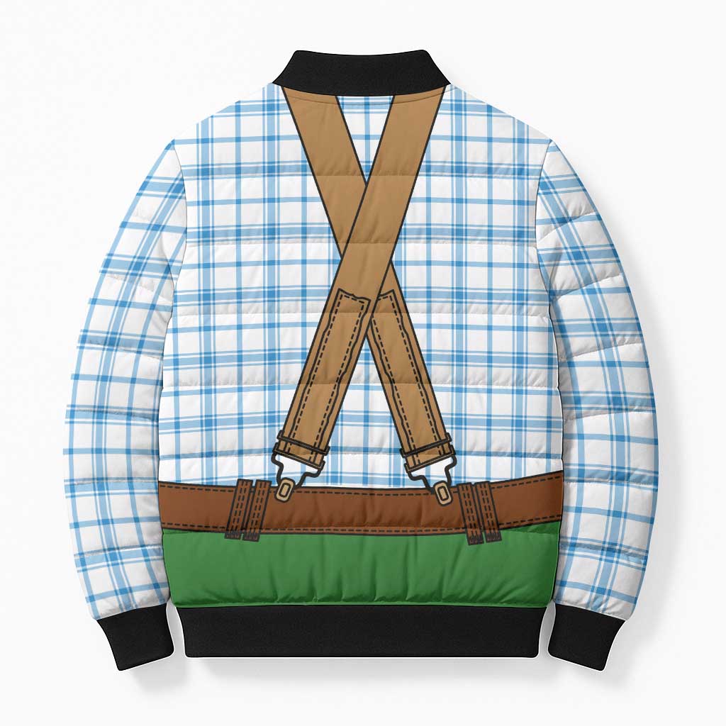 Bavarian Lederhosen Costume Style Bomber Puffer Jacket Blue Caro Pattern - Wonder Print Shop