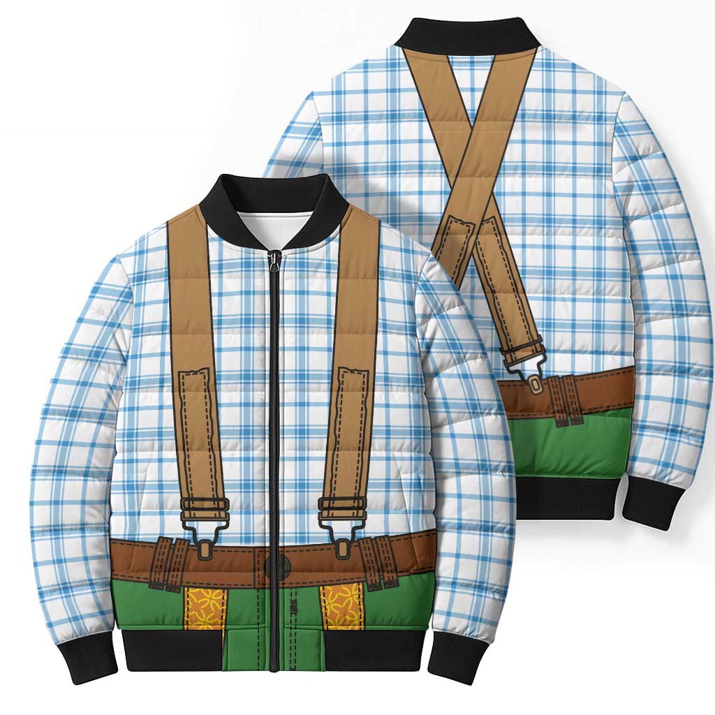 Bavarian Lederhosen Costume Style Bomber Puffer Jacket Blue Caro Pattern - Wonder Print Shop