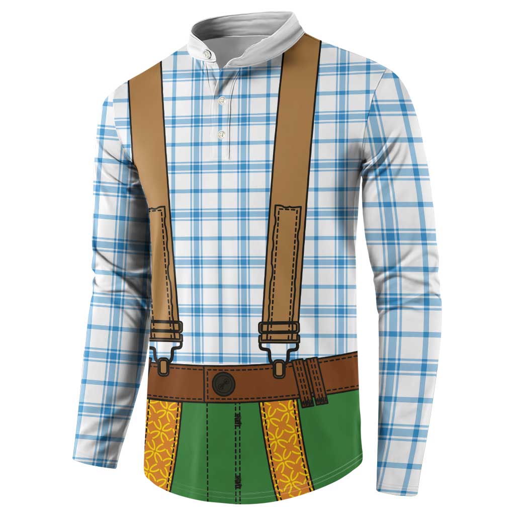 Bavarian Lederhosen Costume Style Button Sweatshirt Blue Caro Pattern - Wonder Print Shop