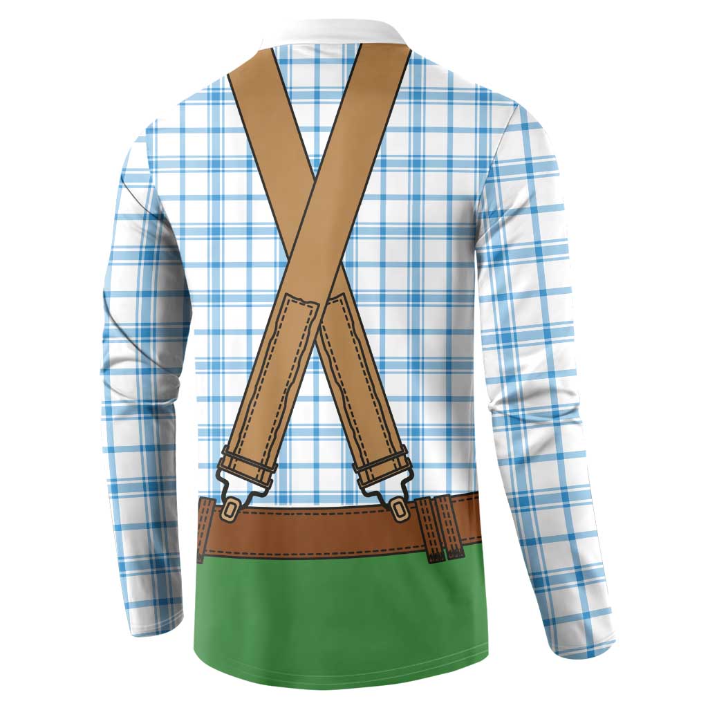 Bavarian Lederhosen Costume Style Button Sweatshirt Blue Caro Pattern - Wonder Print Shop