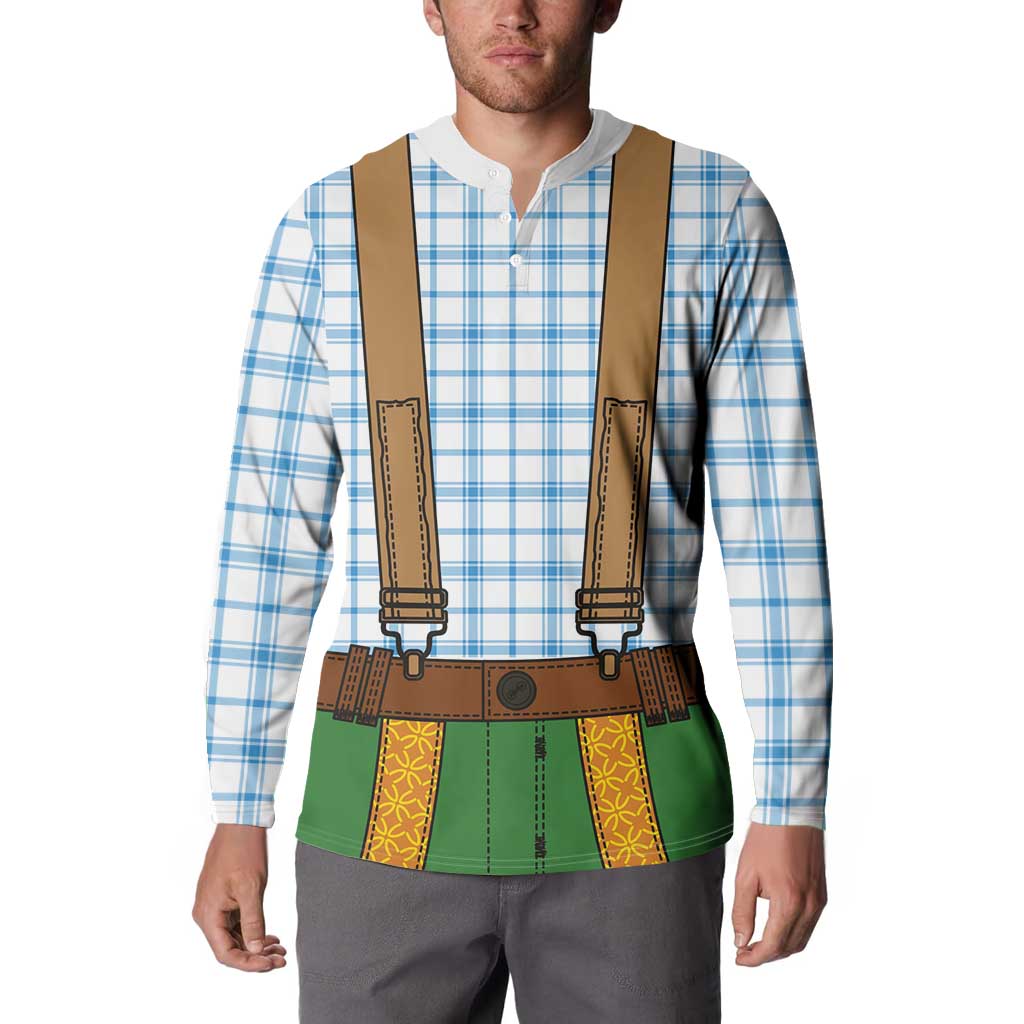 Bavarian Lederhosen Costume Style Button Sweatshirt Blue Caro Pattern - Wonder Print Shop