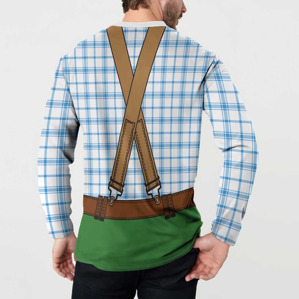 Bavarian Lederhosen Costume Style Button Sweatshirt Blue Caro Pattern - Wonder Print Shop
