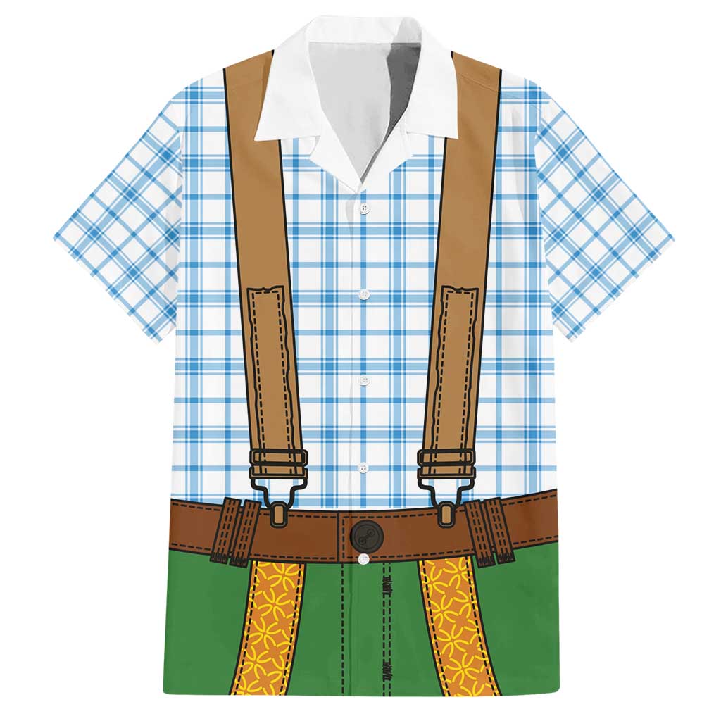 Bavarian Lederhosen Costume Style Hawaiian Shirt Blue Caro Pattern - Wonder Print Shop