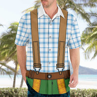 Bavarian Lederhosen Costume Style Hawaiian Shirt Blue Caro Pattern - Wonder Print Shop