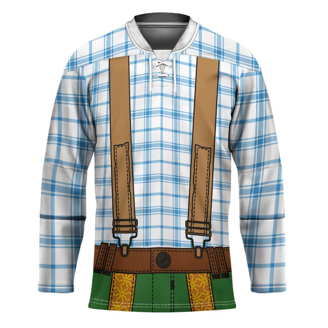 Bavarian Lederhosen Costume Style Hockey Jersey Blue Caro Pattern - Wonder Print Shop