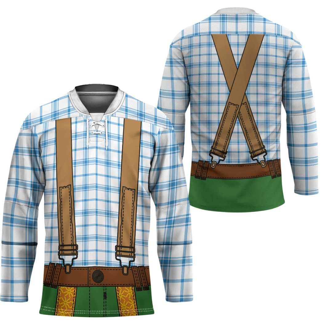 Bavarian Lederhosen Costume Style Hockey Jersey Blue Caro Pattern - Wonder Print Shop