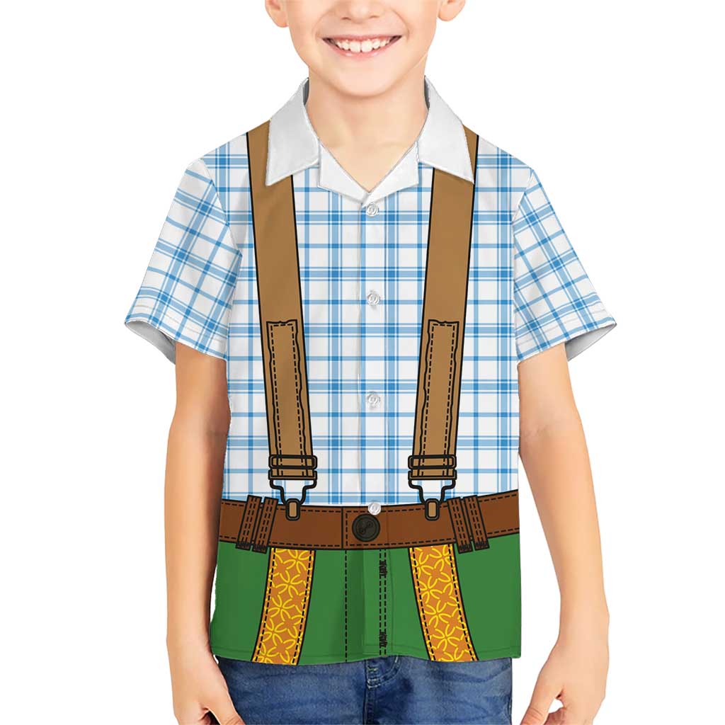 Bavarian Lederhosen Costume Style Kid Hawaiian Shirt Blue Caro Pattern - Wonder Print Shop