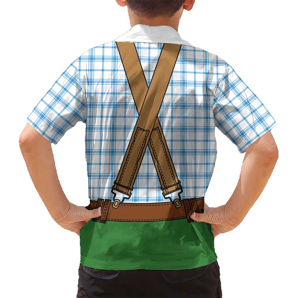 Bavarian Lederhosen Costume Style Kid Hawaiian Shirt Blue Caro Pattern - Wonder Print Shop