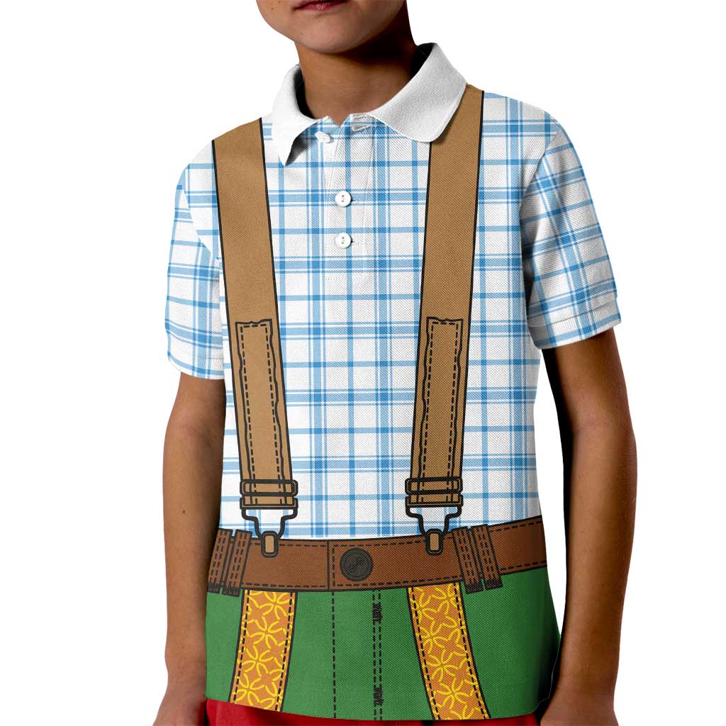 Bavarian Lederhosen Costume Style Kid Polo Shirt Blue Caro Pattern - Wonder Print Shop