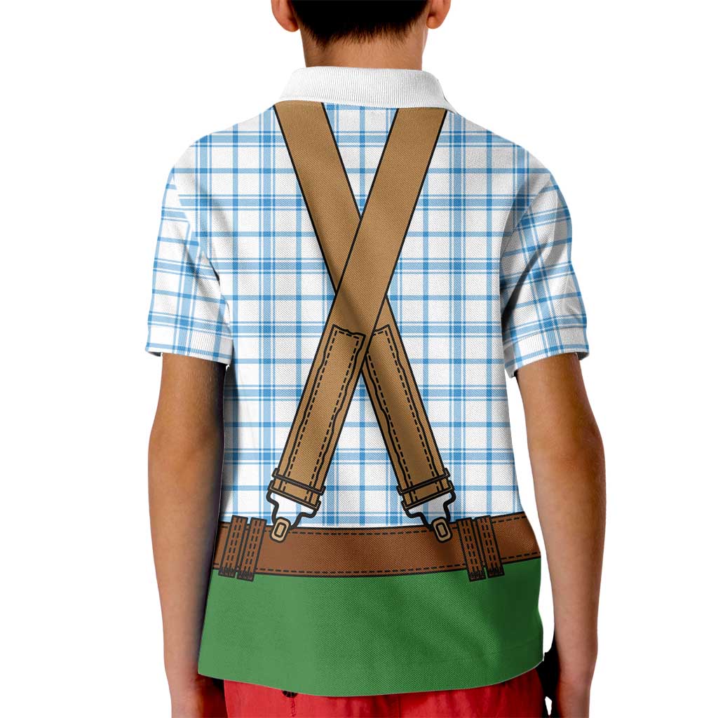 Bavarian Lederhosen Costume Style Kid Polo Shirt Blue Caro Pattern - Wonder Print Shop