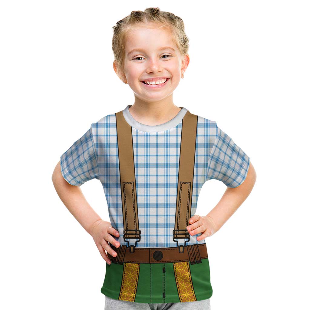 Bavarian Lederhosen Costume Style Kid T Shirt Blue Caro Pattern - Wonder Print Shop