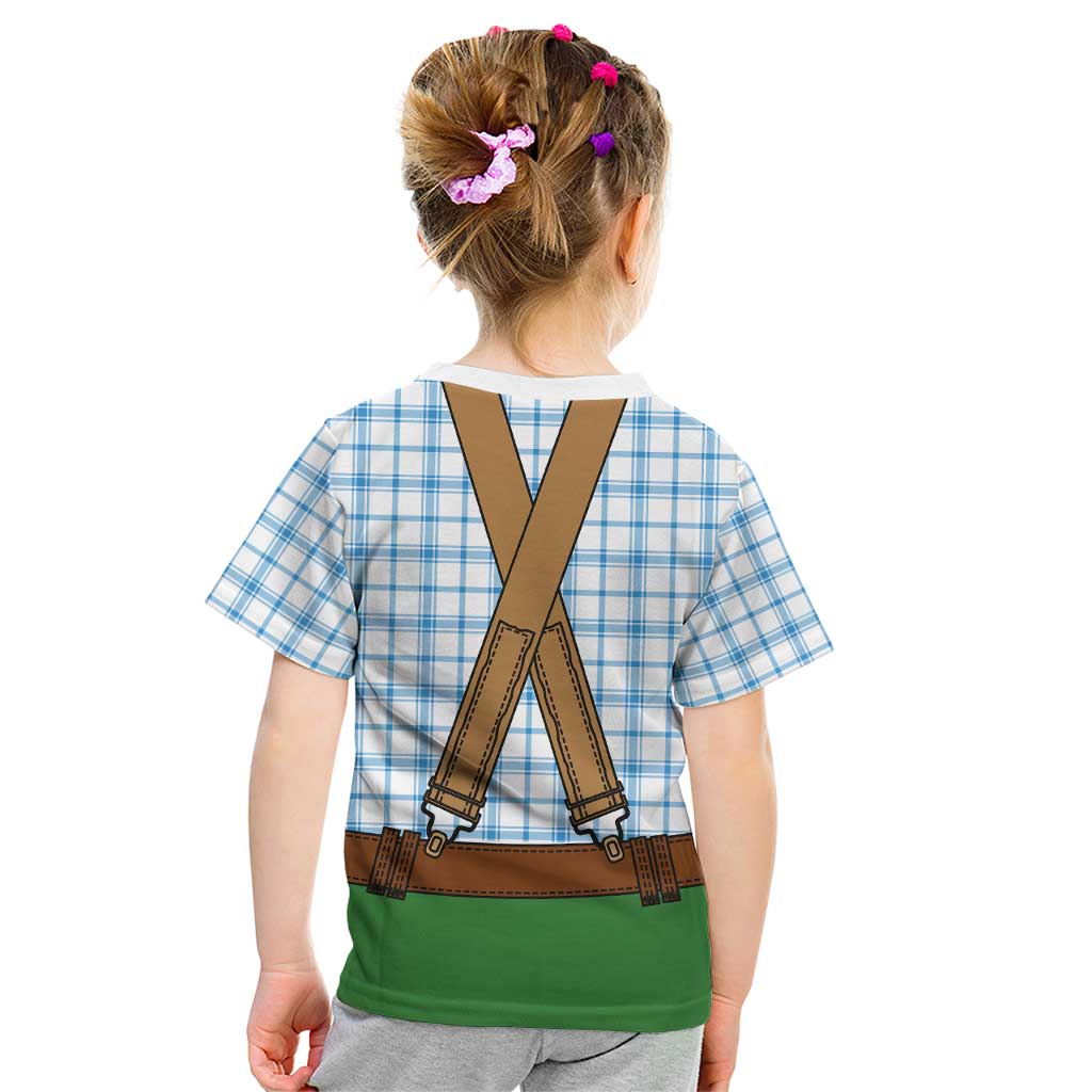 Bavarian Lederhosen Costume Style Kid T Shirt Blue Caro Pattern - Wonder Print Shop