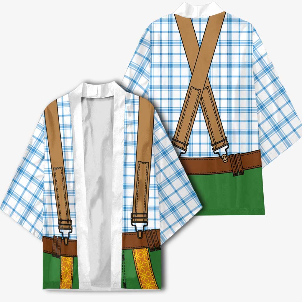 Bavarian Lederhosen Costume Style Kimono Blue Caro Pattern - Wonder Print Shop