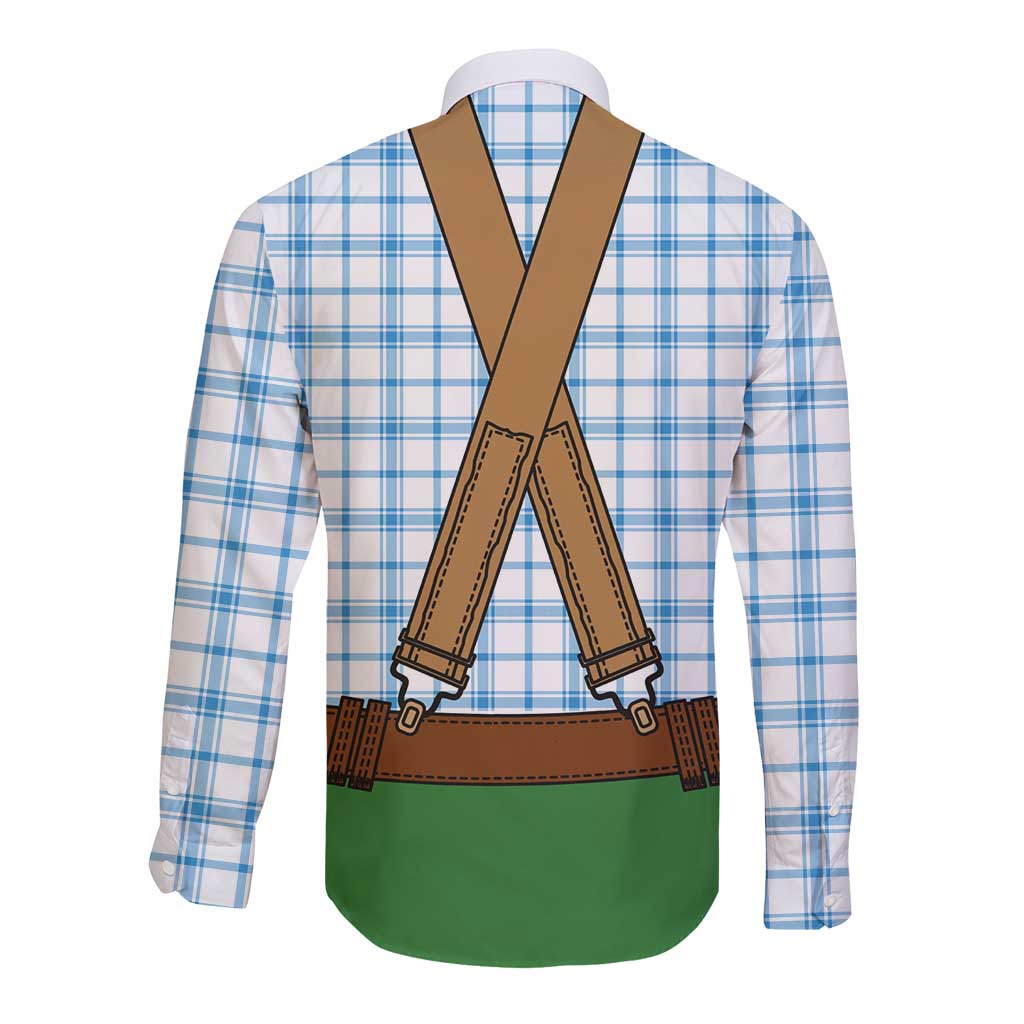 Bavarian Lederhosen Costume Style Long Sleeve Button Shirt Blue Caro Pattern - Wonder Print Shop