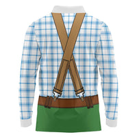 Bavarian Lederhosen Costume Style Long Sleeve Polo Shirt Blue Caro Pattern - Wonder Print Shop