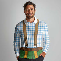 Bavarian Lederhosen Costume Style Long Sleeve Polo Shirt Blue Caro Pattern - Wonder Print Shop