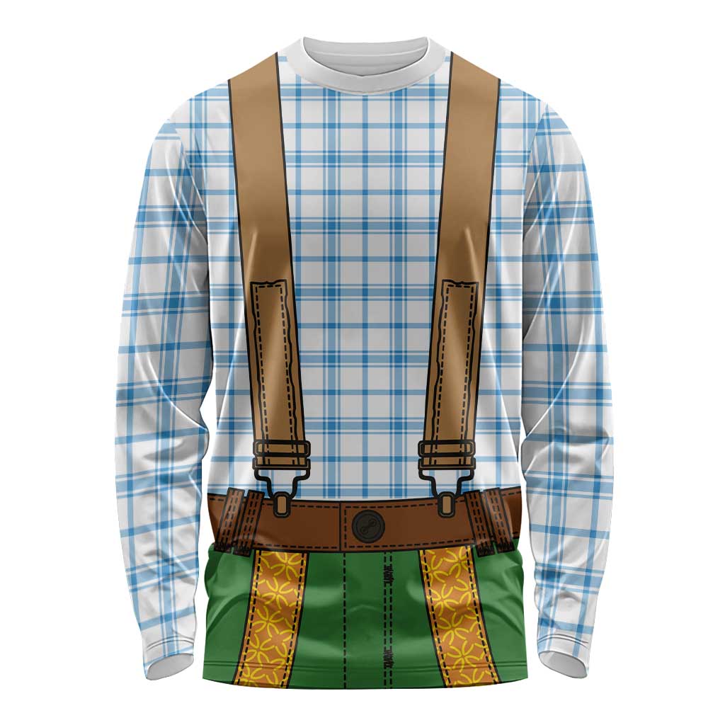 Bavarian Lederhosen Costume Style Long Sleeve Shirt Blue Caro Pattern - Wonder Print Shop