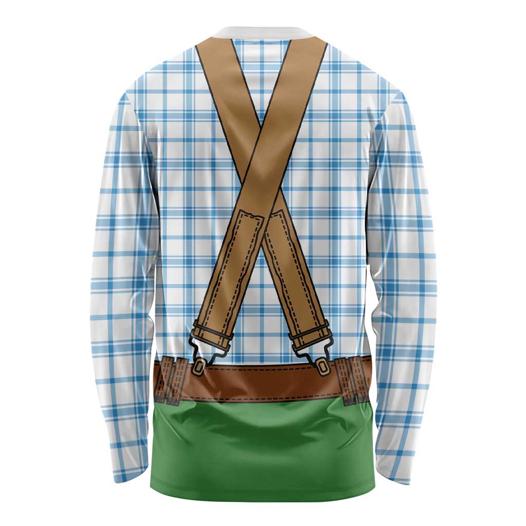 Bavarian Lederhosen Costume Style Long Sleeve Shirt Blue Caro Pattern - Wonder Print Shop