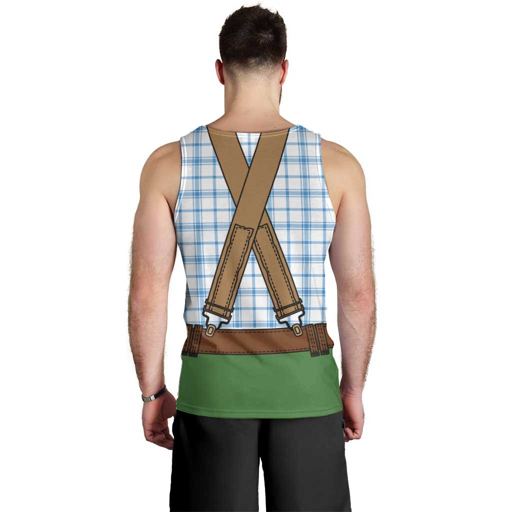 Bavarian Lederhosen Costume Style Men Tank Top Blue Caro Pattern - Wonder Print Shop