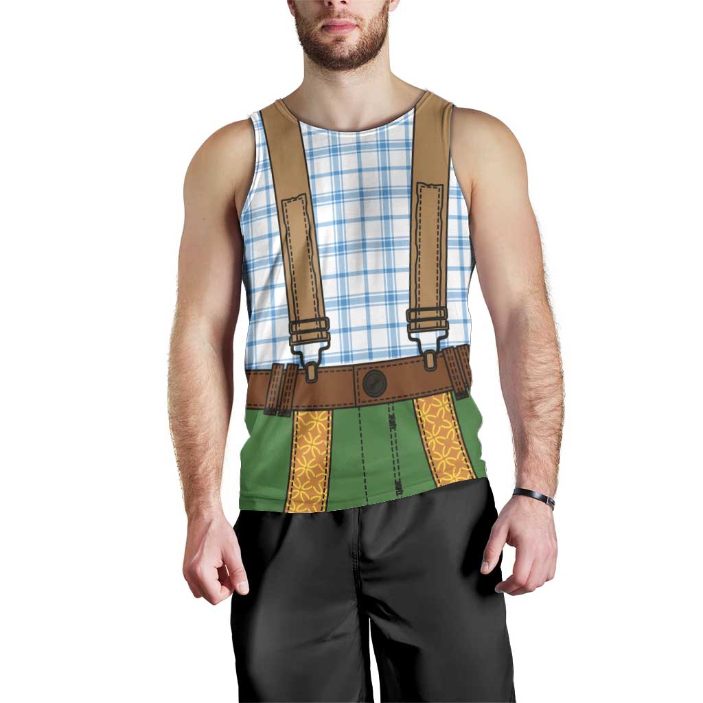 Bavarian Lederhosen Costume Style Men Tank Top Blue Caro Pattern - Wonder Print Shop