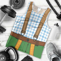 Bavarian Lederhosen Costume Style Men Tank Top Blue Caro Pattern - Wonder Print Shop