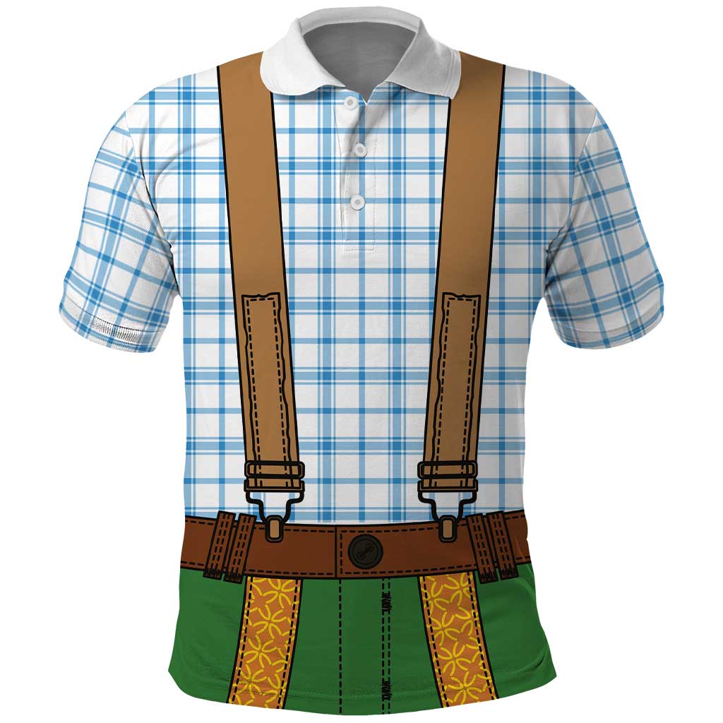 Bavarian Lederhosen Costume Style Polo Shirt Blue Caro Pattern - Wonder Print Shop