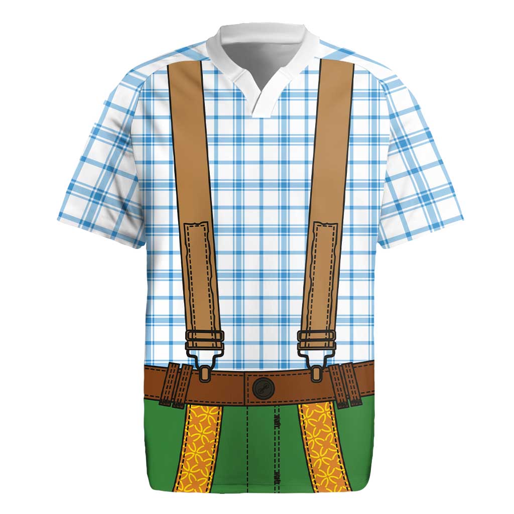 Bavarian Lederhosen Costume Style Rugby Jersey Blue Caro Pattern - Wonder Print Shop